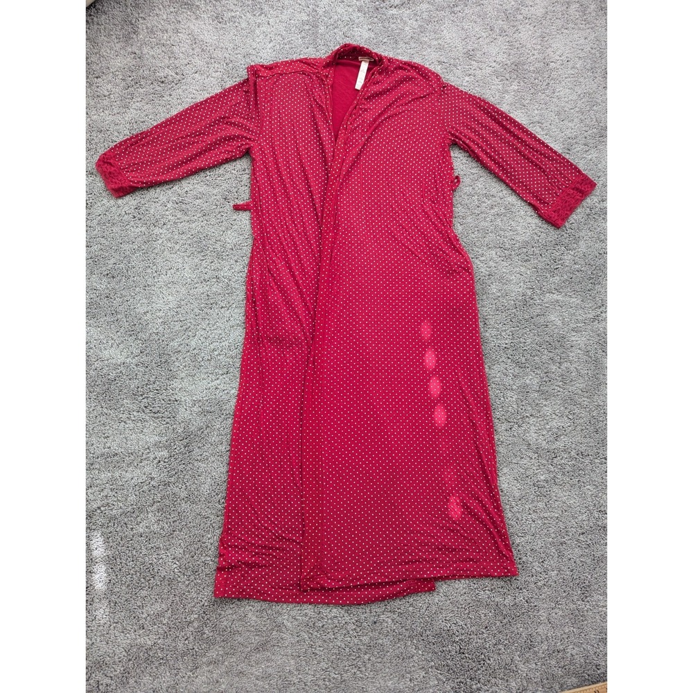 Ronda Shear Robe Women's Medium 3/4 Sleeves‎ Red Open Front Polka Dot